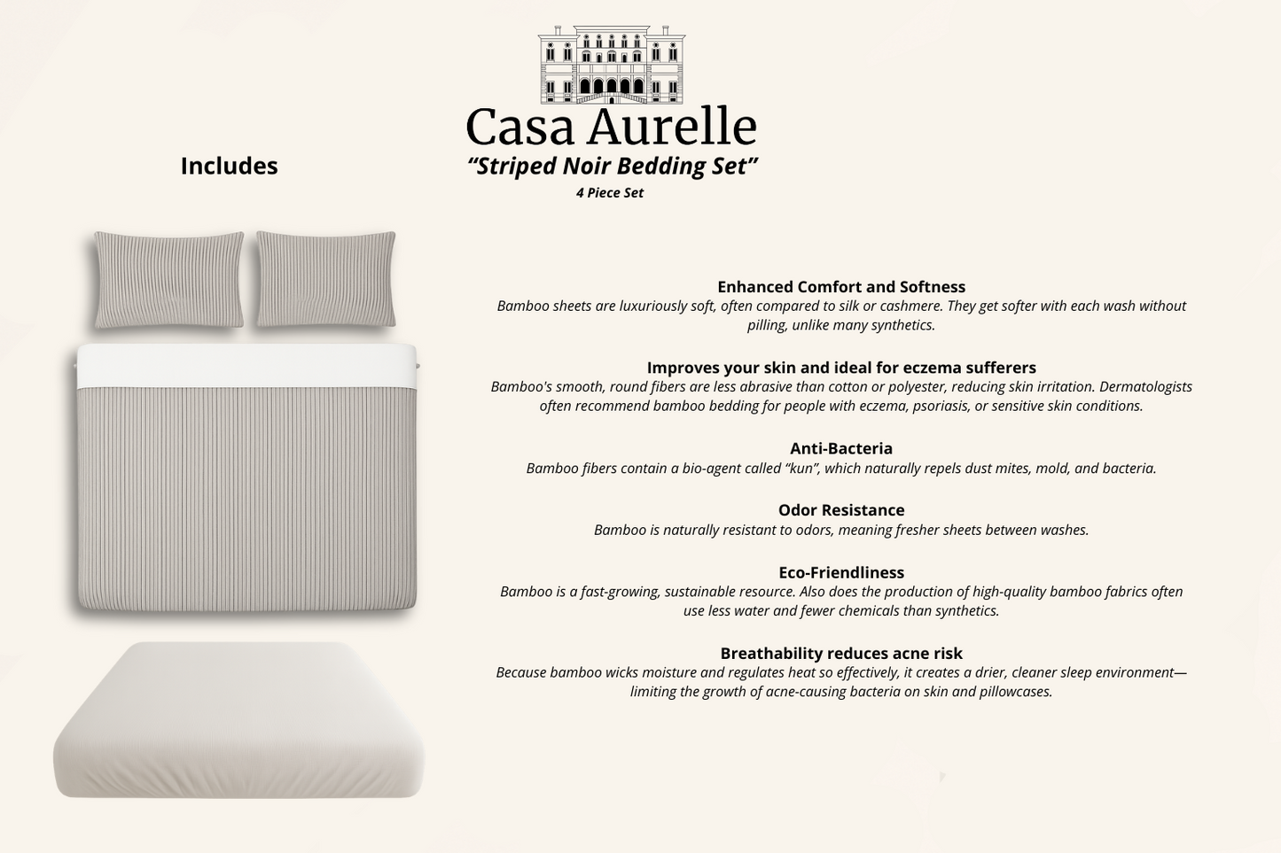 Striped Noir Bamboo Bedding Set
