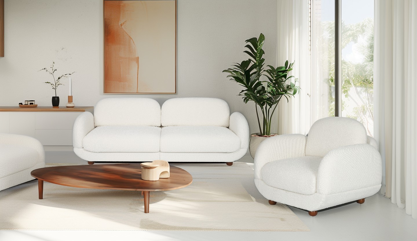 Aurelia Curve — Three Seater Sofa in LVL plywood frame + solid foam + wood legs