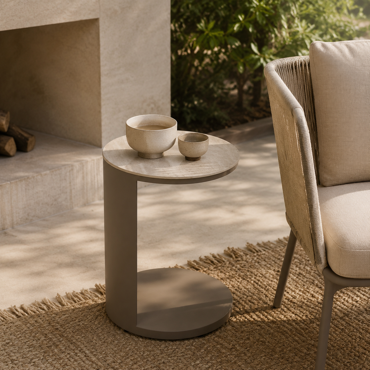 Coffee Table — Indoor/Outdoor, Stone Top in Stainless steel frame + sintered stone table top