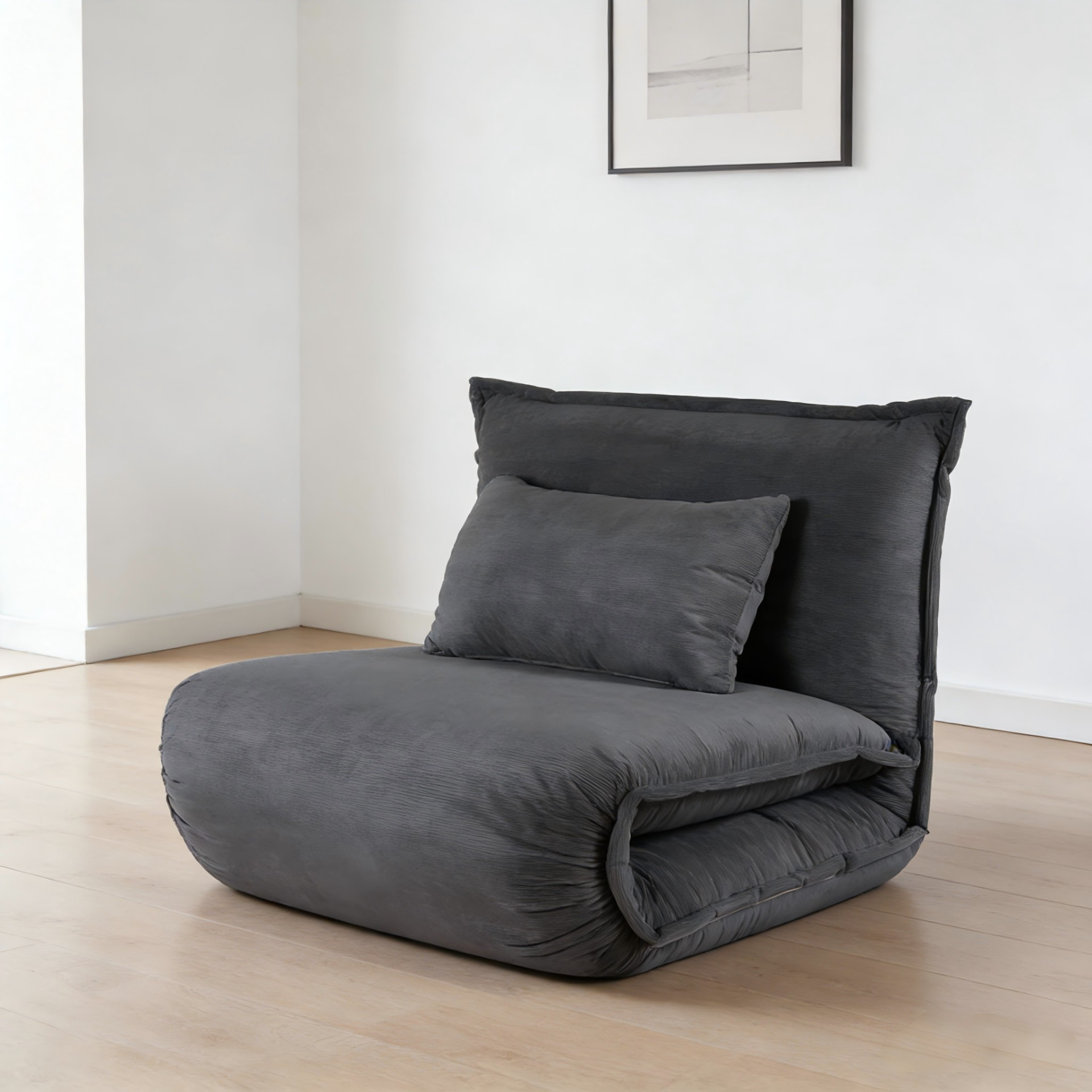 Sofa Bed — Anthracite in Metal frame + bonded fabric + solid foam + powder coated metal feet