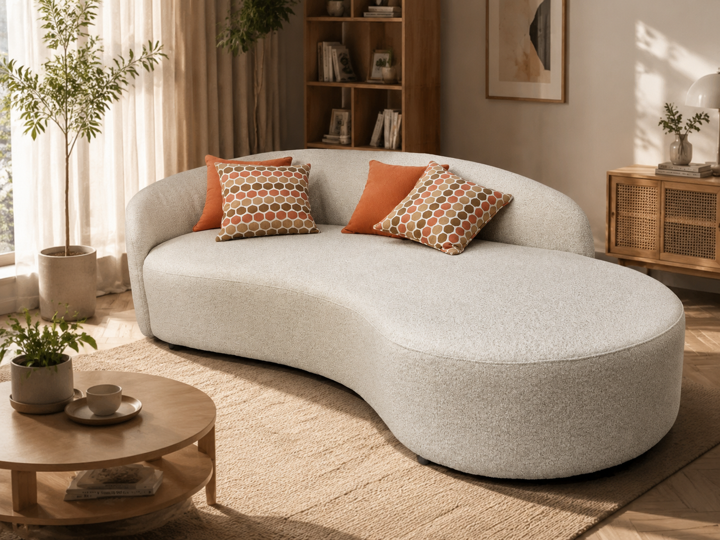 Curved Sofa — Indoor in LVL plywood frame + solid foam + plastic legs