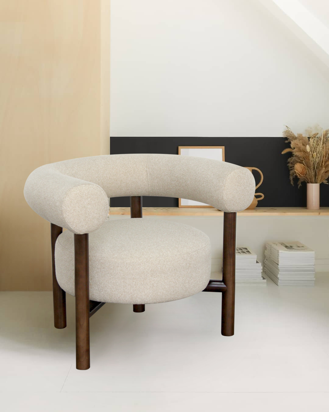 Indoor Chair in Rubber wood + fabric + foam