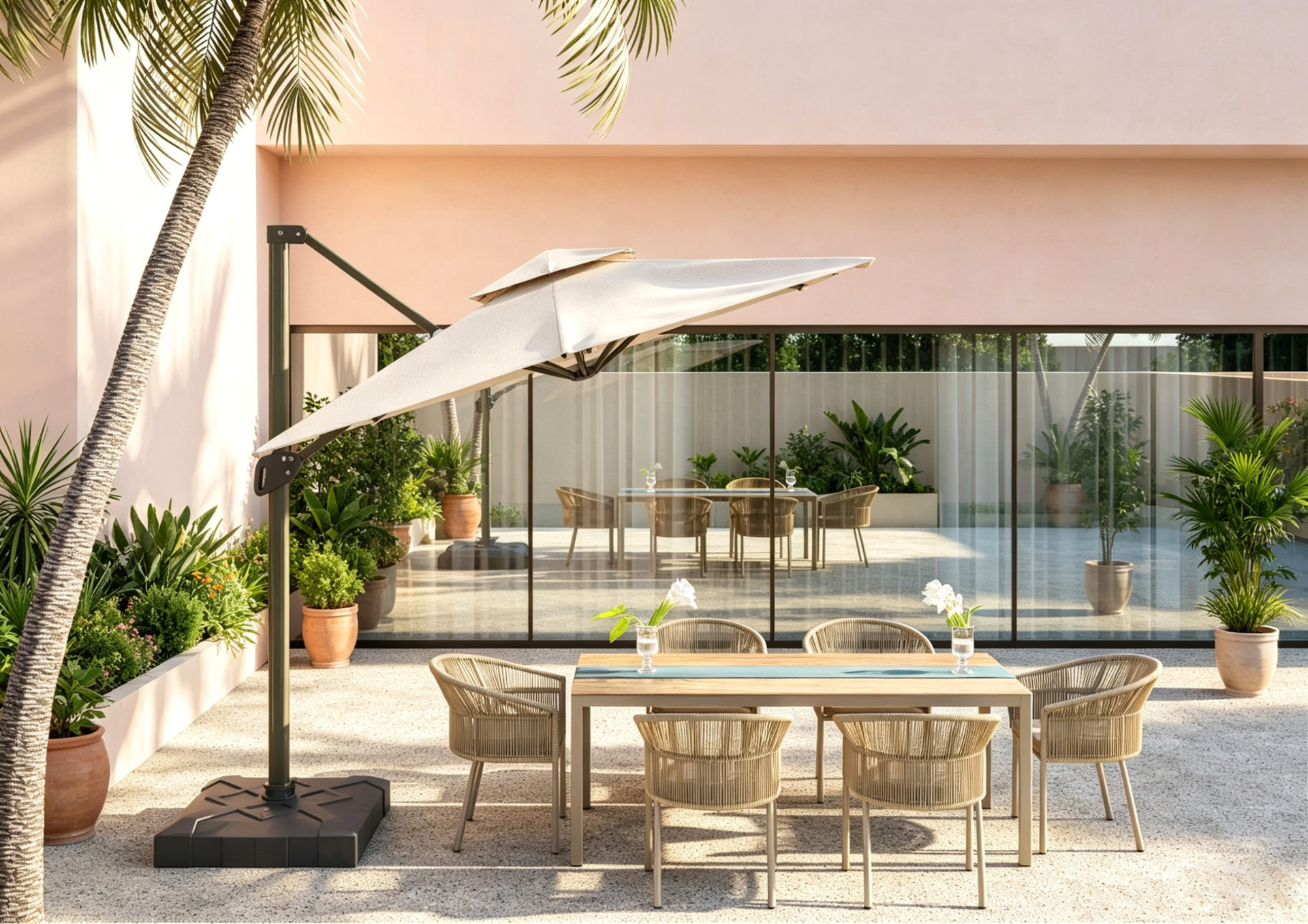 Outdoor Dining Chair — Rope Armchair in Aluminum frame + acrylic mix PVC rope + acrylic fabric + QDF seat cushion