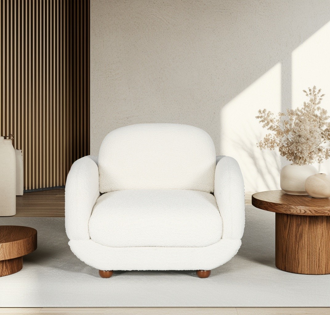 Aurelia Curve — One Seater Sofa in LVL plywood frame + solid foam + wood legs