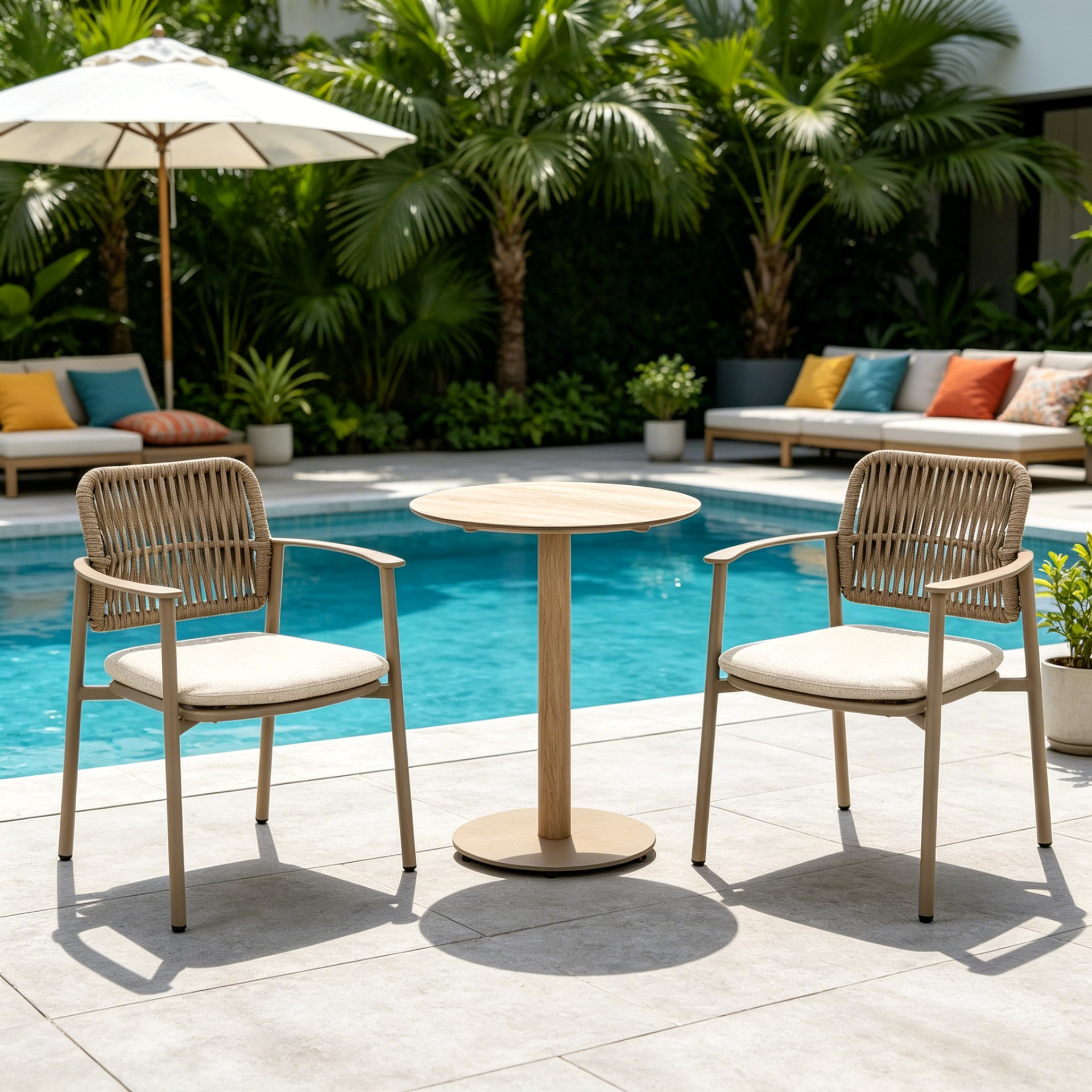 Outdoor Dining Chair — Taupe in Aluminum frame + olefin rope + olefin fabric + normal foam seat cushion